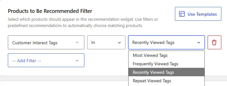 WowRecommend filter by customer interest tags
