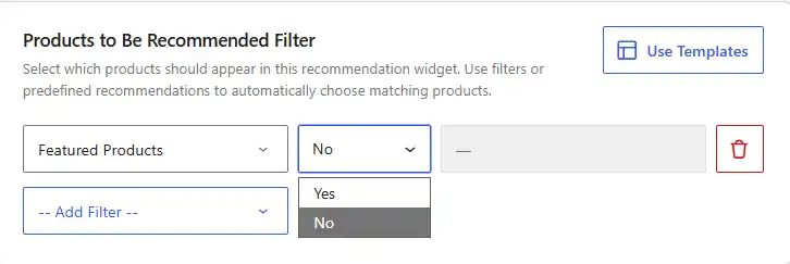 WowRecommend filter by featured products