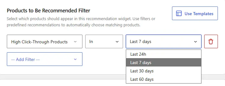 WowRecommend filter by high click through products