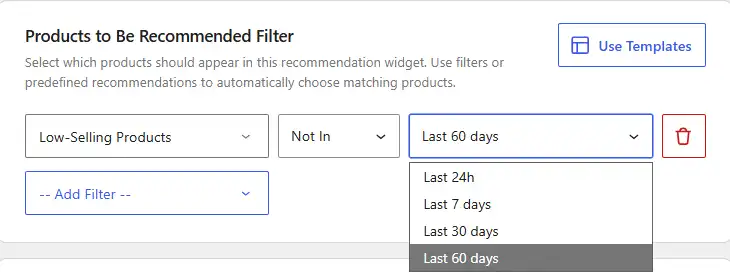 WowRecommend filter by low selling products