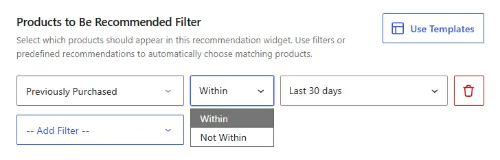 WowRecommend filter by previously purchased