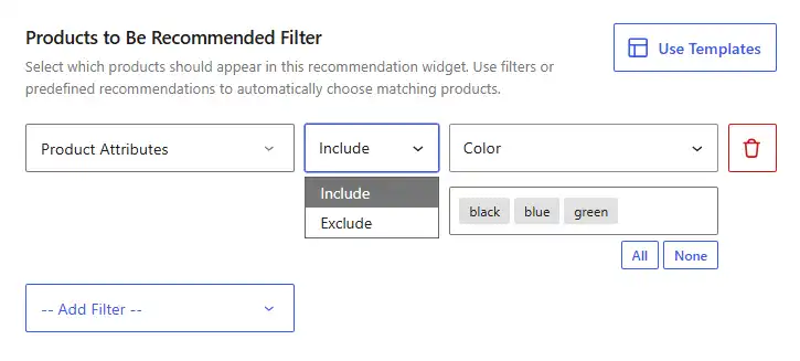 WowRecommend filter by product attributes