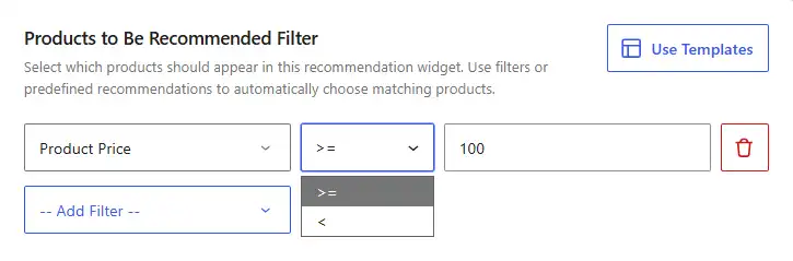 WowRecommend filter by product price