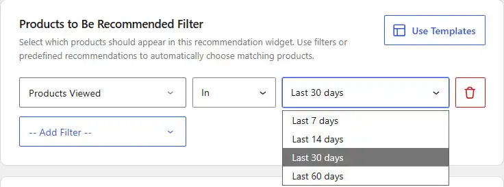 WowRecommend filter by product viewed