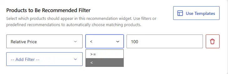 WowRecommend filter by relative price