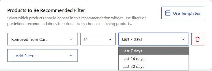 WowRecommend filter by removed from cart