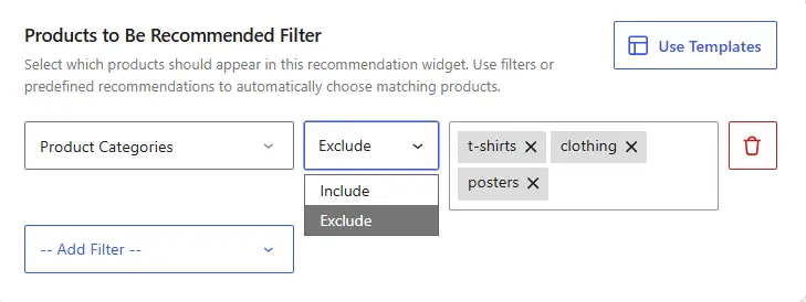 WowRecommend filter by specific categories