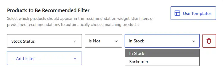 WowRecommend filter by stock status