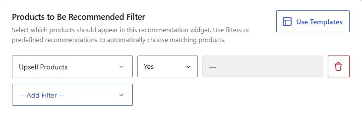 WowRecommend filter by upsell products