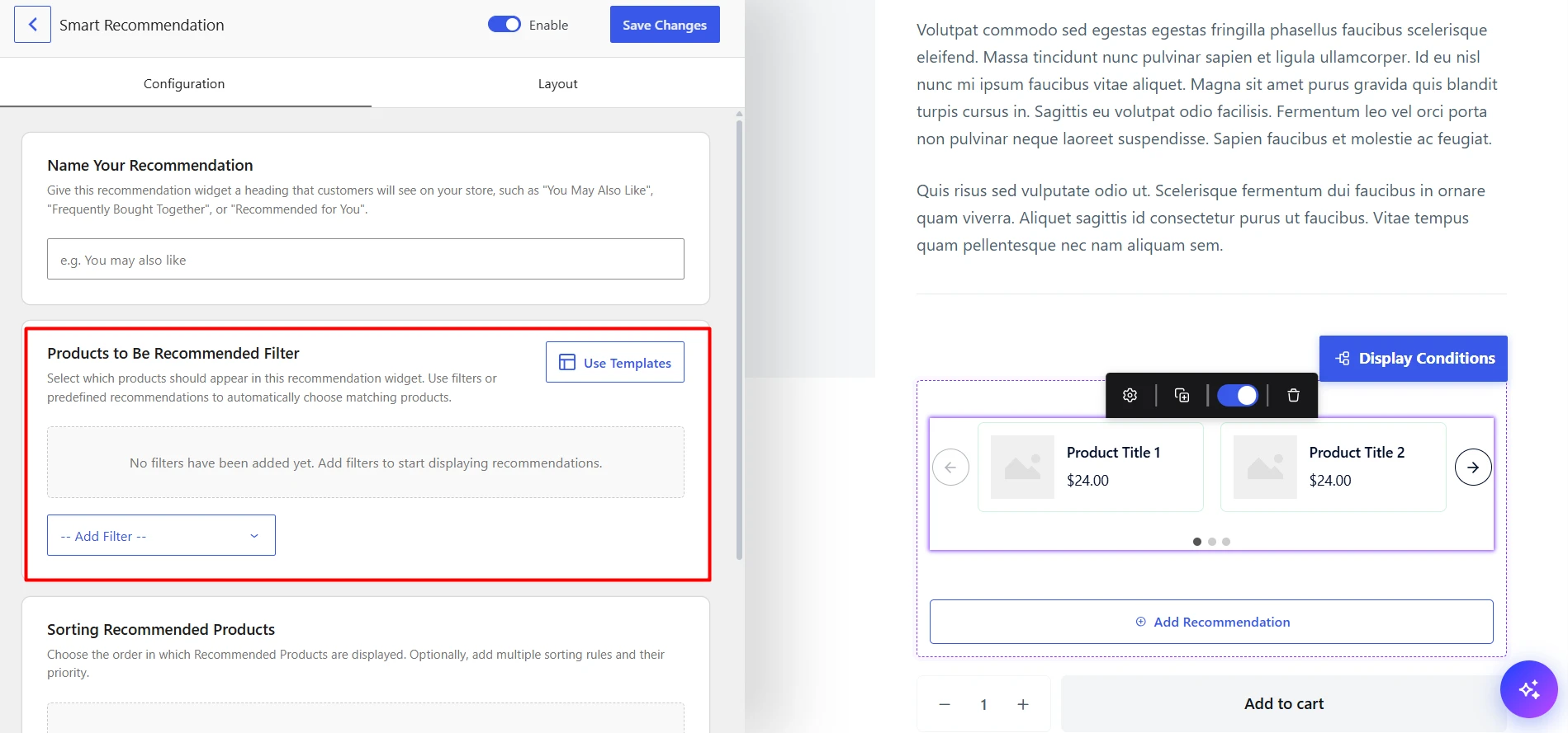 Image showing choosing the recommendation filters
