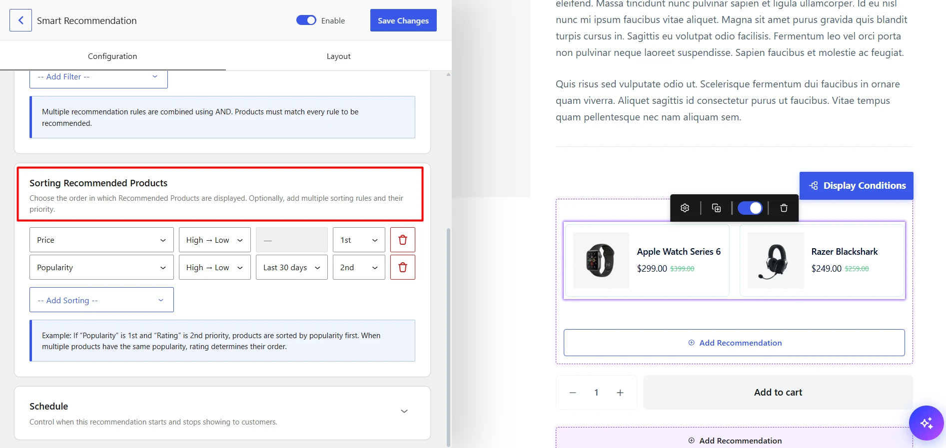 Image showing choosing sorting method for the recommendation