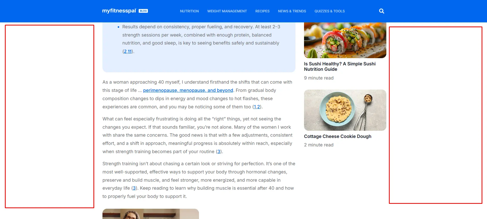 A screenshot of MyFitnessPal blog page showing a wide content area