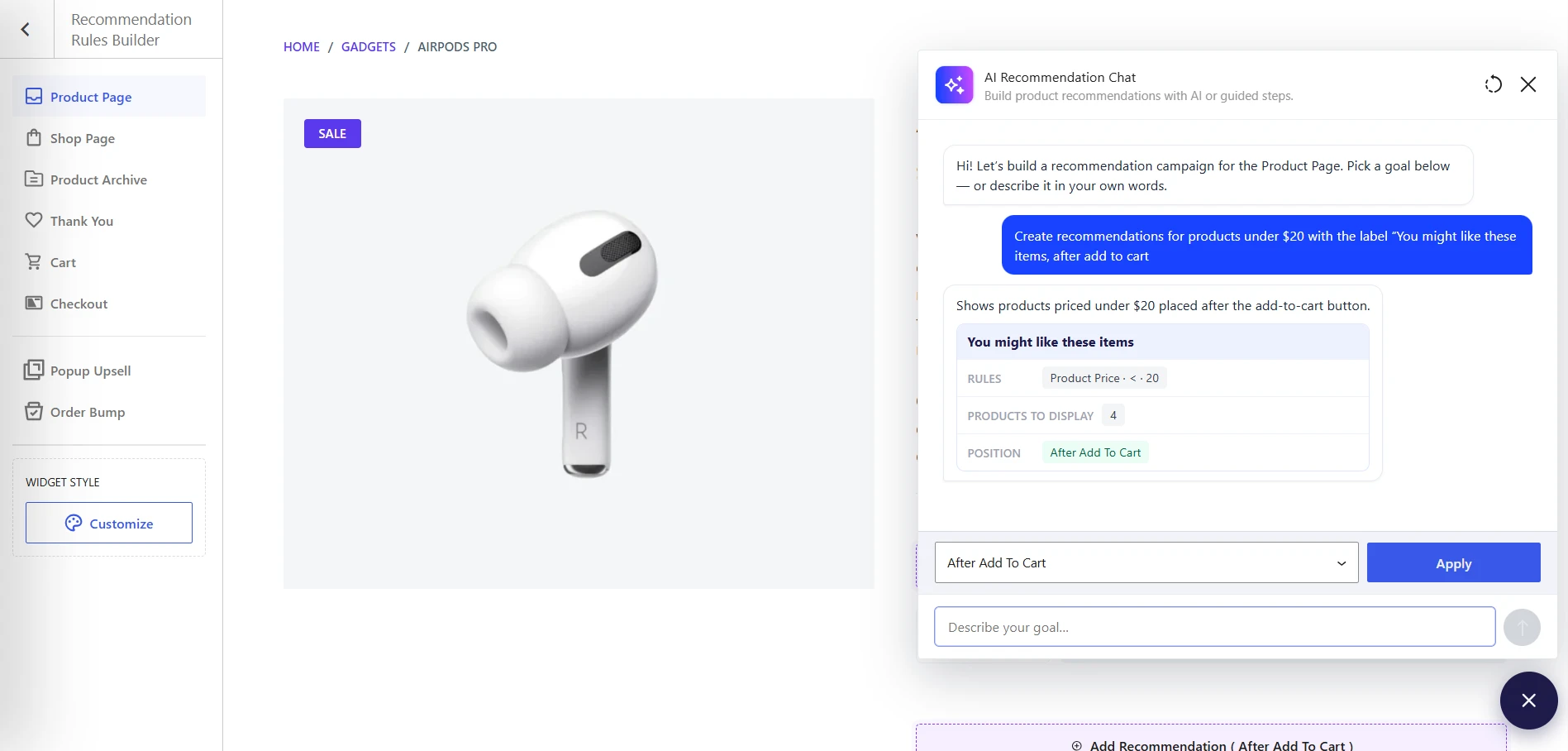 Image showing creating recommendation rules with AI