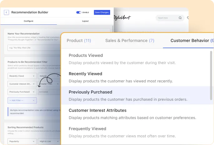 Banner image showing customer behavior based recommendation filters