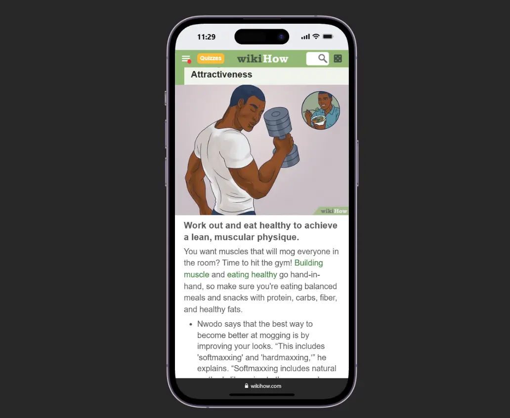 Responsive mobile view of wikiHow fitness article on a smartphone.