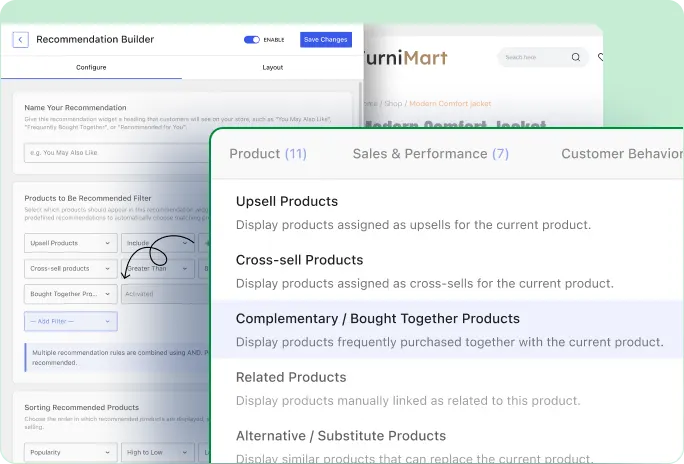Banner image showing product relationship based recommendation filters