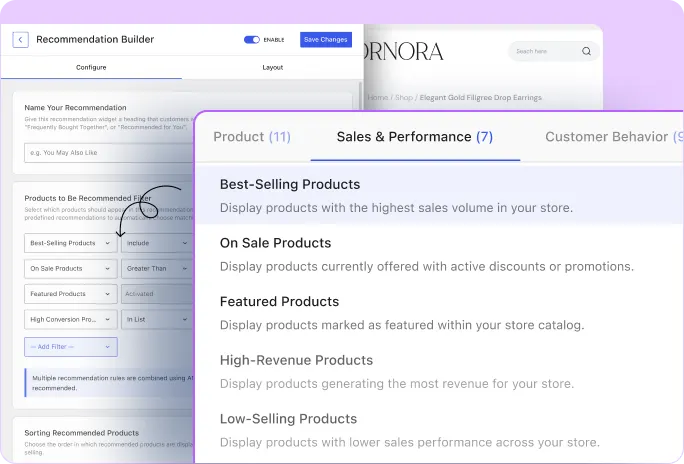Banner image showing sales based recommendation filters