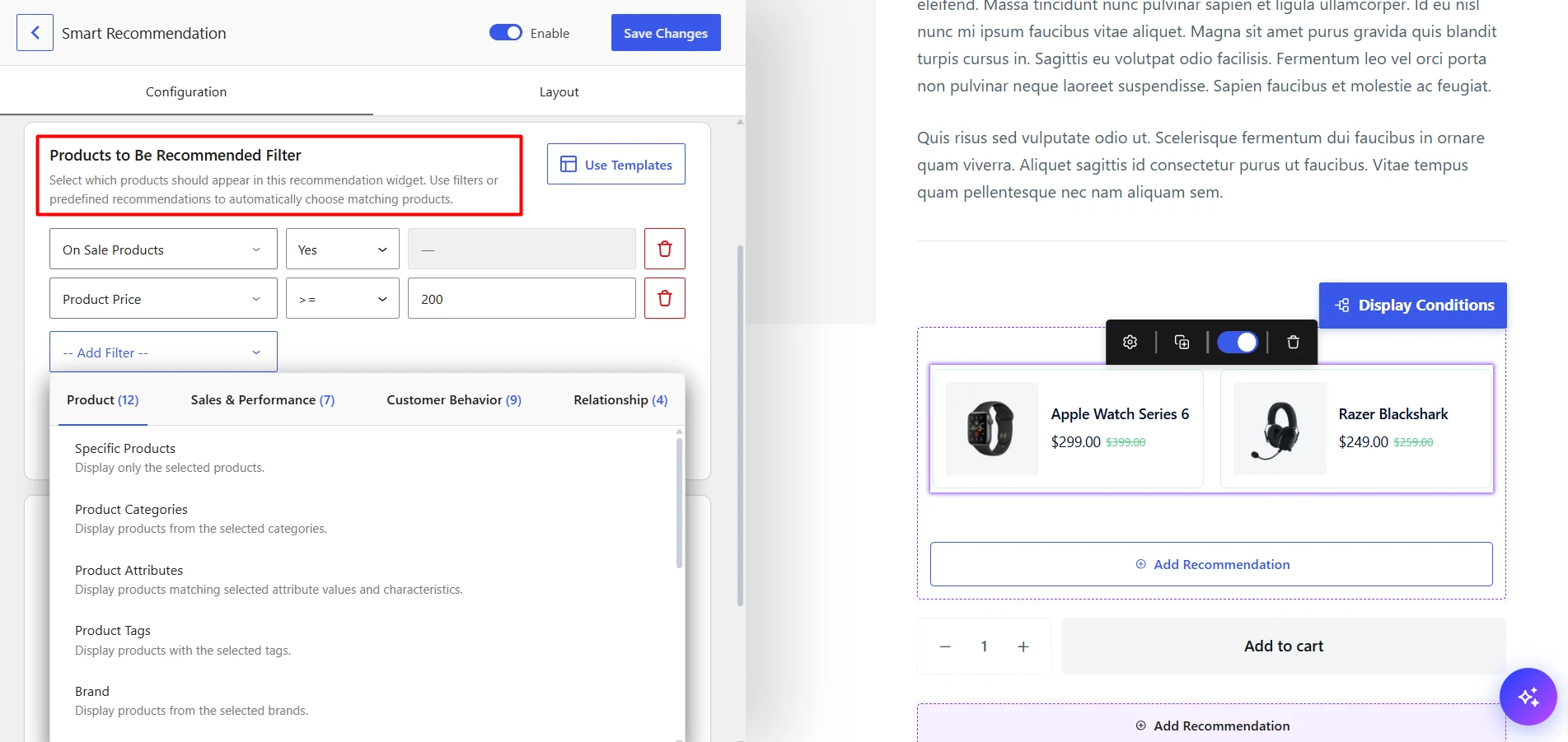 Image showing selecting multiple recommendation filters