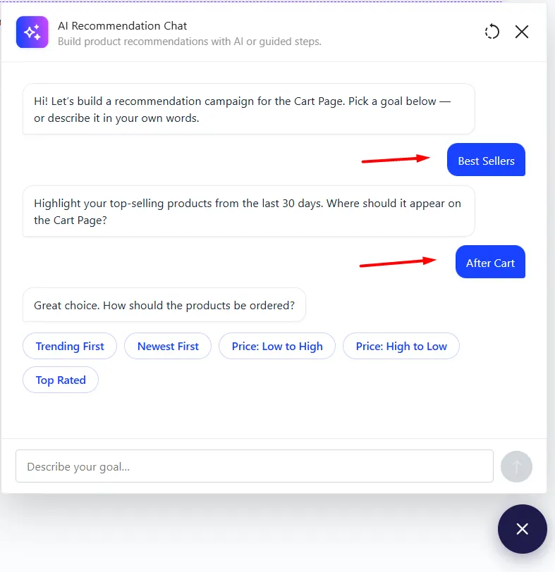 selectiong option from the WowRecommend Guided Steps