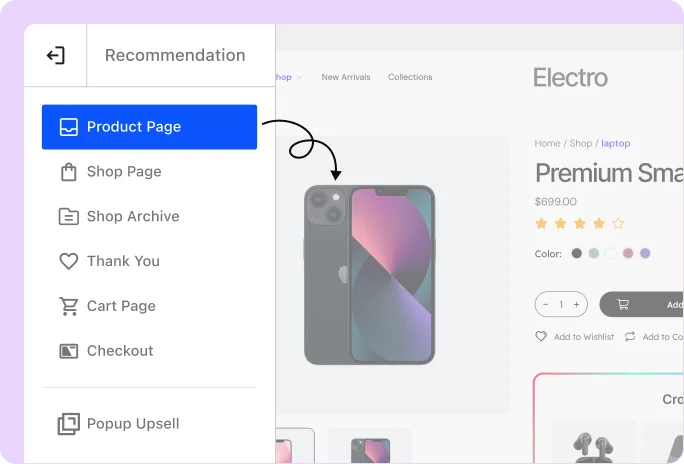 Image showing the first step of setting up recommendation - choosing the target page