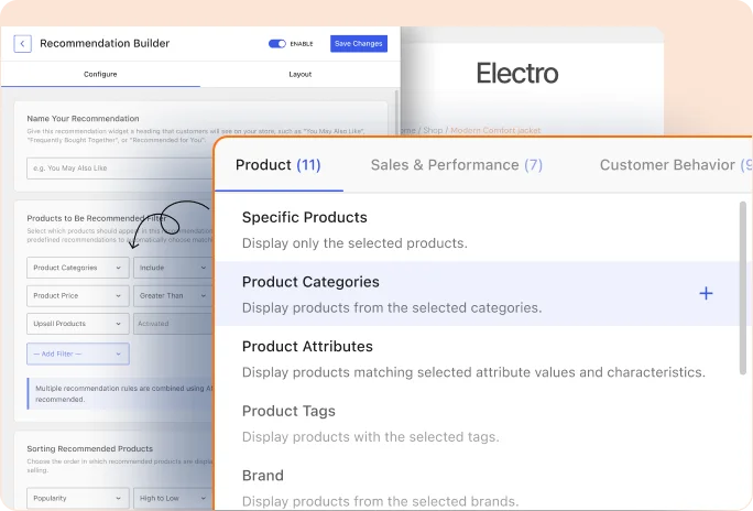 Image showing the second step of setting up recommendation - choose recommendation filter