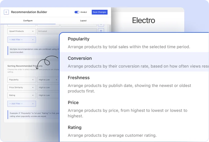 Image showing the third step of setting up recommendation - choose sorting for the recommendations
