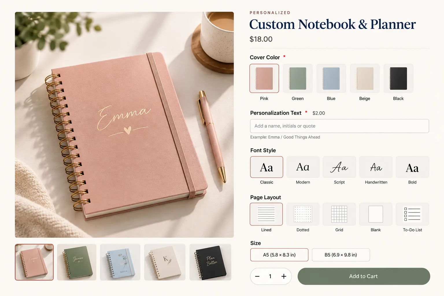 Banner image showing custom notebook options