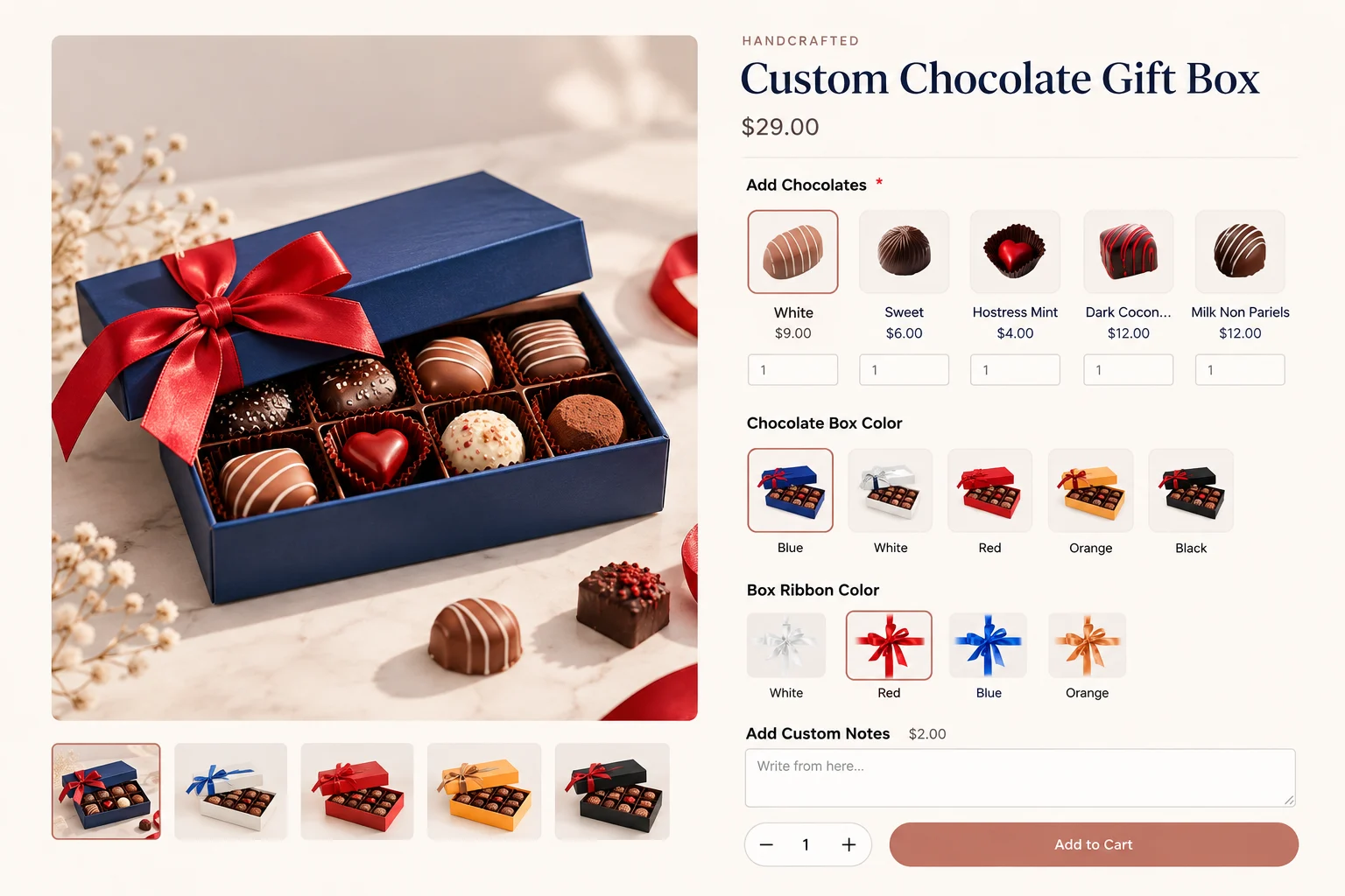 Banner showing custom chocolate box options