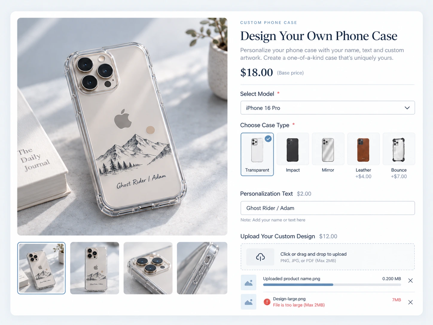Banner showing custom phone case product options